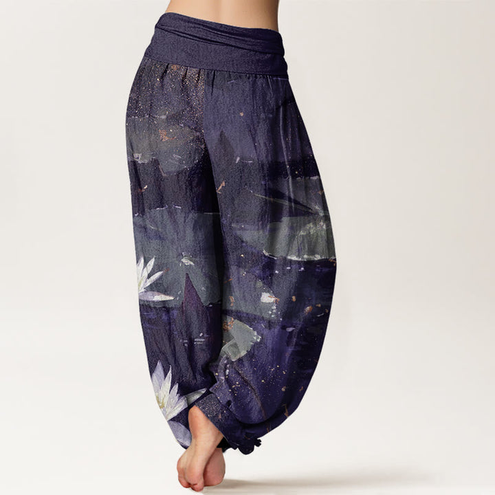 Lässige Haremshose mit Buddha Stones und Lotusblättern auf dem Seemuster für Damen mit elastischer Taille - image 10