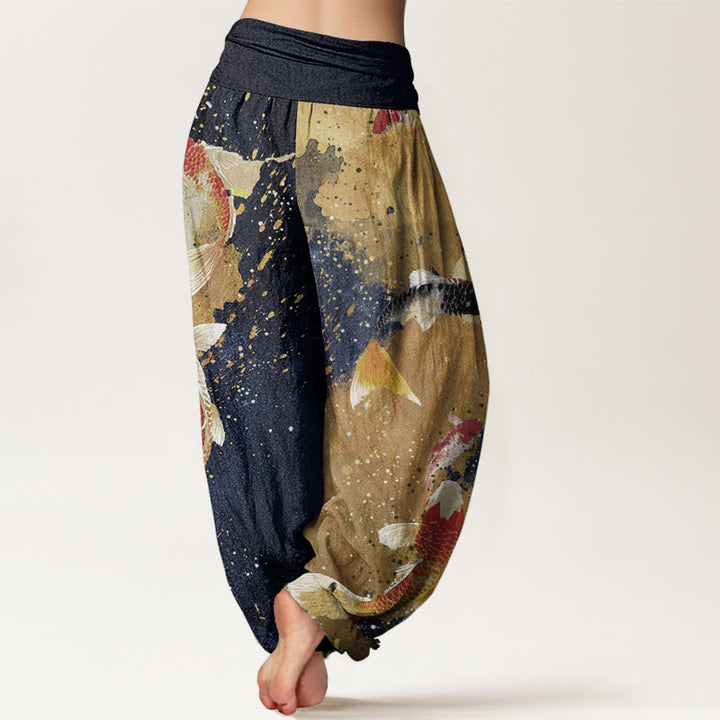 Lässige Buddha Stones mit Koi-Fisch-Muster und goldenem Tintenhintergrund für Damen mit elastischer Taille - image 7