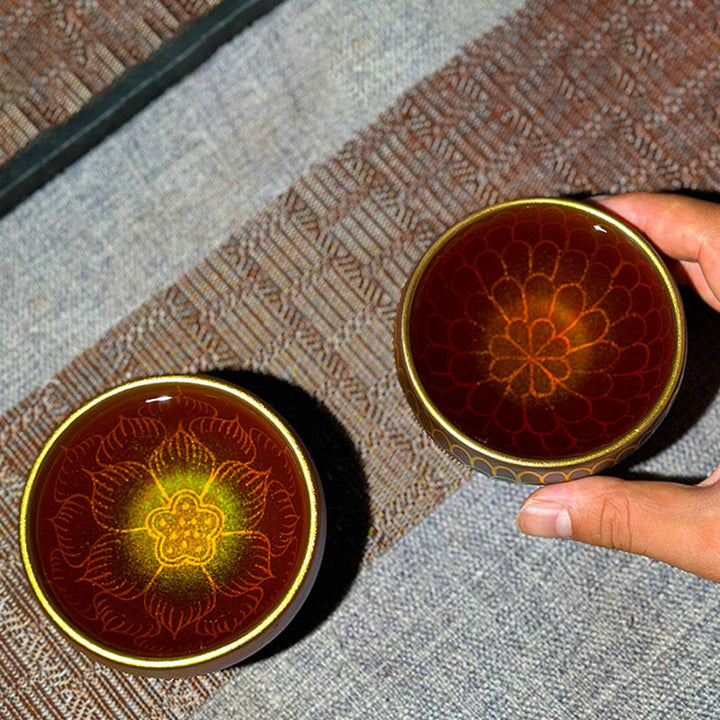 Buddha Stones Handgefertigte chinesische Jianzhan-Teetasse mit Lotusblumenmuster aus Keramik, Kung-Fu-Teetasse, 150 ml