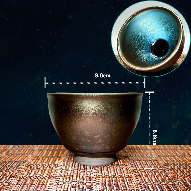 Buddha Stones , handgefertigt, chinesisches Jianzhan-Öltropfen-Punktmuster, Keramik-Teetasse, Tenmoku-Kung-Fu-Teetasse, 150 ml - 8 x 5,8 cm x 150 ml - image 7