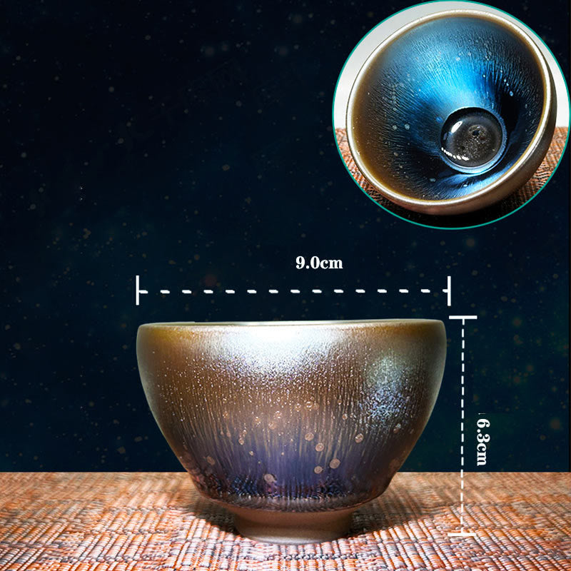 Buddha Stones , handgefertigt, chinesisches Jianzhan-Öltropfen-Punktmuster, Keramik-Teetasse, Tenmoku-Kung-Fu-Teetasse, 150 ml - 9 x 6,3 cm x 150 ml - image 11