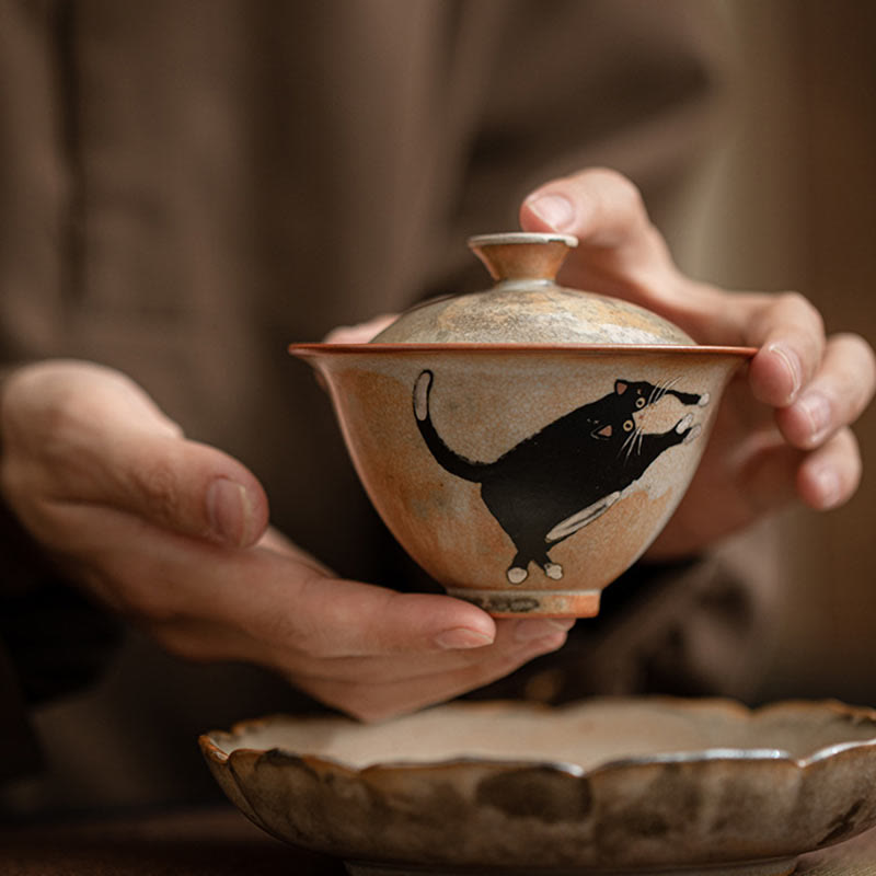 Buddha Stones Süße Katze Keramik Gaiwan Teetasse Kung Fu Teetasse mit Deckel 130ml - image 7