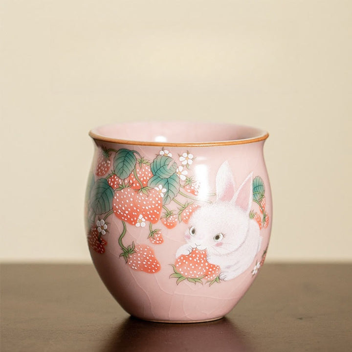 Buddha Stones Kleine Erdbeer-Kaninchen-Teetasse, Kung-Fu-Teetasse, 90 ml, mit Geschenkbox