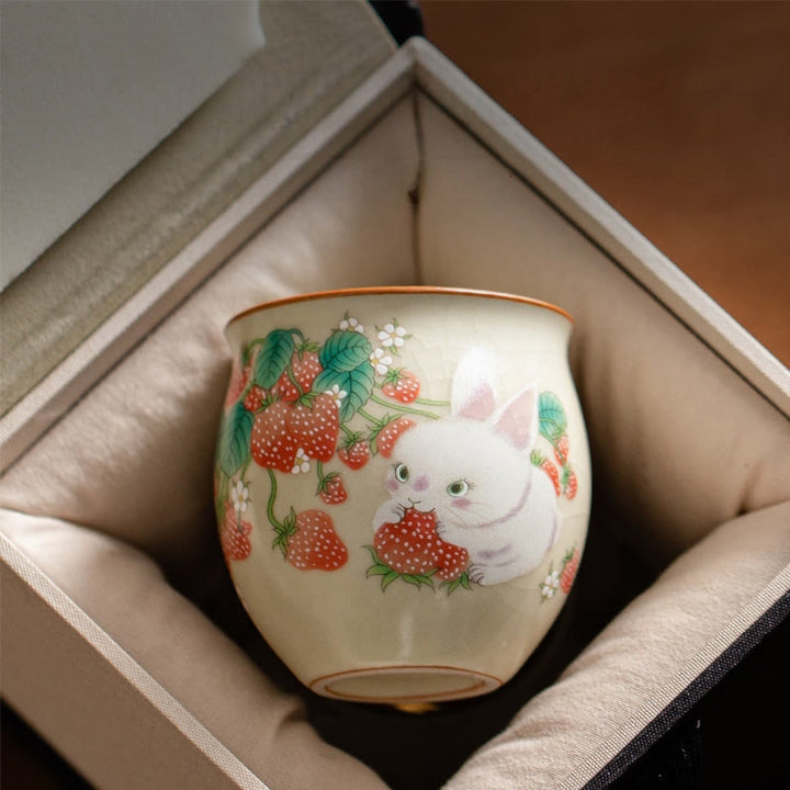 Buddha Stones Kleine Erdbeer-Kaninchen-Teetasse, Kung-Fu-Teetasse, 90 ml, mit Geschenkbox
