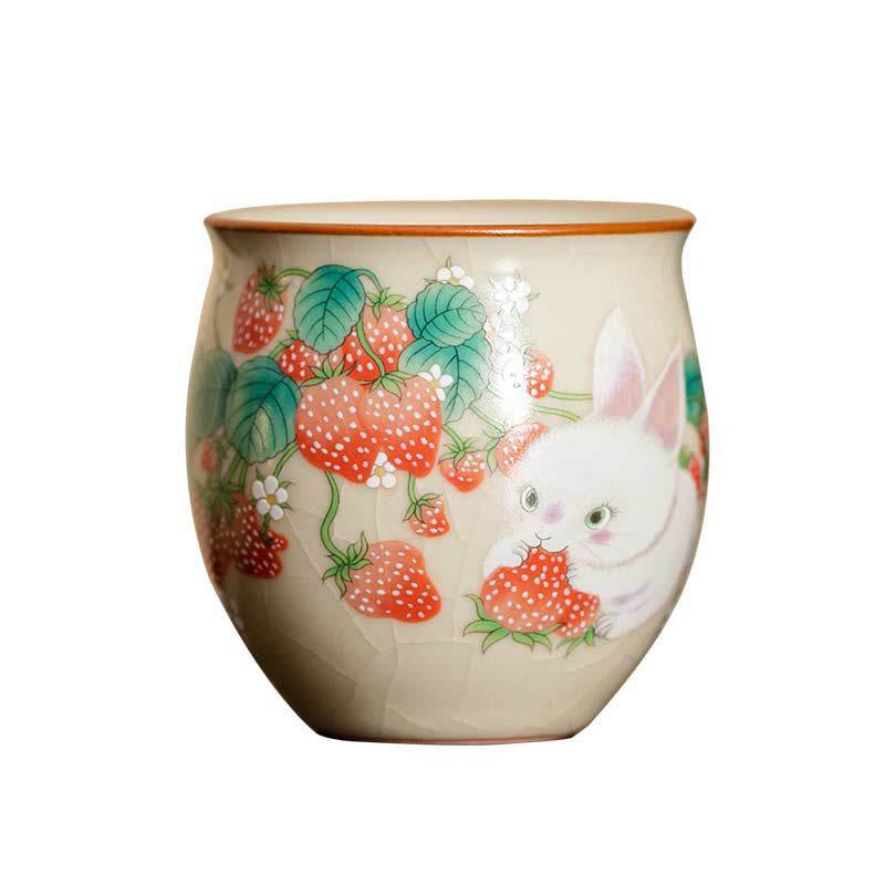 Buddha Stones Kleine Erdbeer-Kaninchen-Teetasse, Kung-Fu-Teetasse, 90 ml, mit Geschenkbox