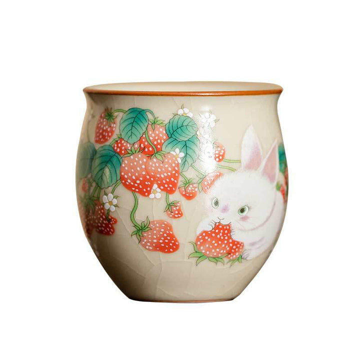 Buddha Stones Kleine Erdbeer-Kaninchen-Teetasse, Kung-Fu-Teetasse, 90 ml, mit Geschenkbox