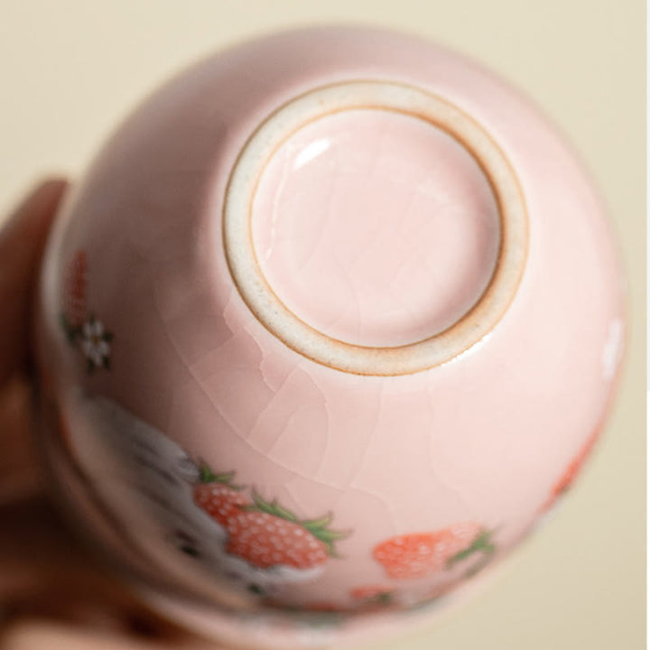 Buddha Stones Kleine Erdbeer-Kaninchen-Teetasse, Kung-Fu-Teetasse, 90 ml, mit Geschenkbox