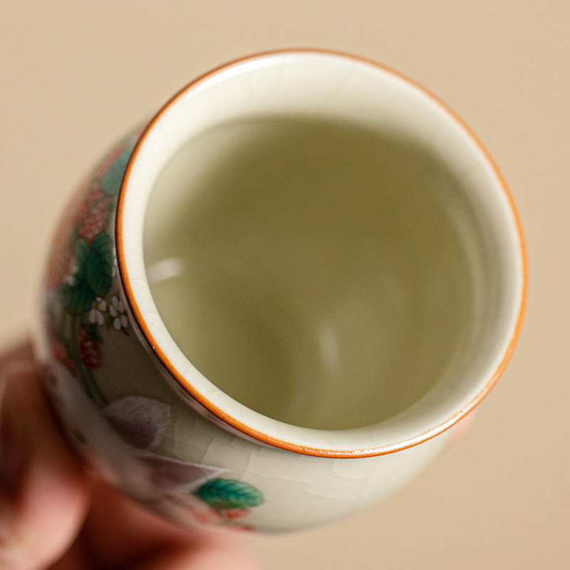 Buddha Stones Kleine Erdbeer-Kaninchen-Teetasse, Kung-Fu-Teetasse, 90 ml, mit Geschenkbox