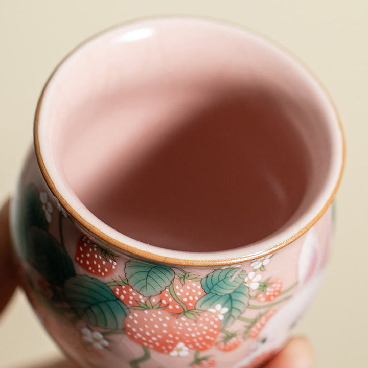Buddha Stones Kleine Erdbeer-Kaninchen-Teetasse, Kung-Fu-Teetasse, 90 ml, mit Geschenkbox