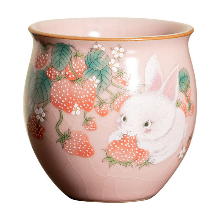 Buddha Stones Kleine Erdbeer-Kaninchen-Teetasse, Kung-Fu-Teetasse, 90 ml, mit Geschenkbox