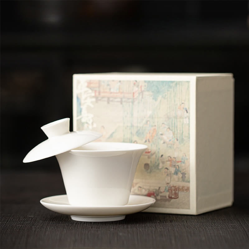 Buddha Stones, Thangka, Drachen-Buddhas, Dunhuang, Keramik, Gaiwan, Sancai, Kung-Fu-Teetasse und Untertasse mit Deckel, Geschenkbox, 180 ml