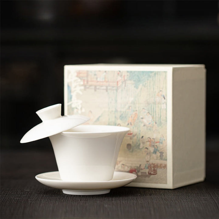 Buddha Stones, Thangka, Drachen-Buddhas, Dunhuang, Keramik, Gaiwan, Sancai, Kung-Fu-Teetasse und Untertasse mit Deckel, Geschenkbox, 180 ml