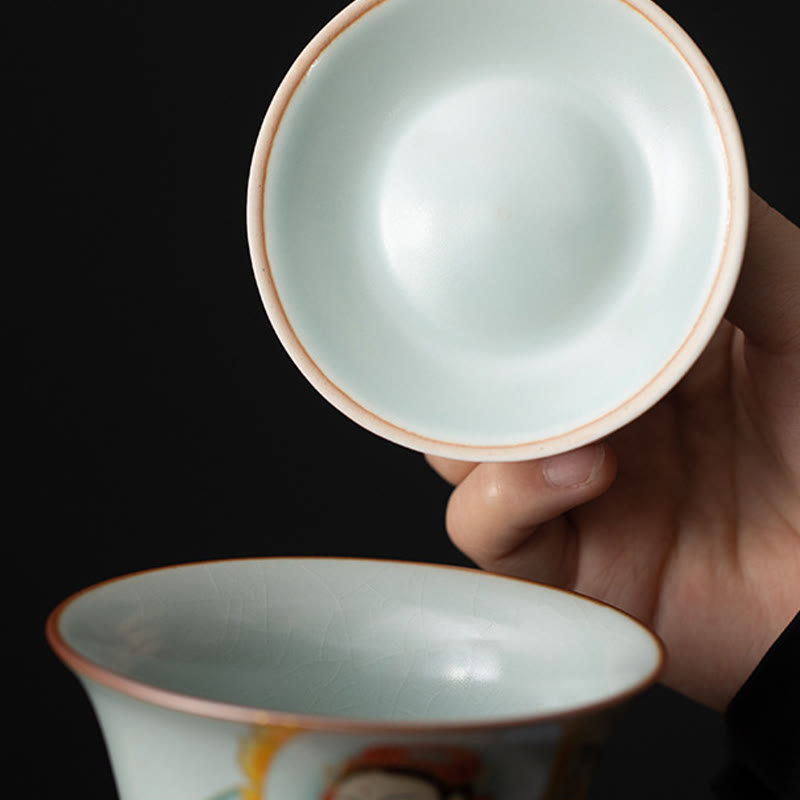 Buddha Stones, Thangka, Drachen-Buddhas, Dunhuang, Keramik, Gaiwan, Sancai, Kung-Fu-Teetasse und Untertasse mit Deckel, Geschenkbox, 180 ml
