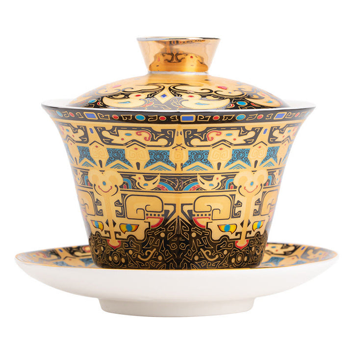 Buddha Stones, Thangka, Drachen-Buddhas, Dunhuang, Keramik, Gaiwan, Sancai, Kung-Fu-Teetasse und Untertasse mit Deckel, Geschenkbox, 180 ml