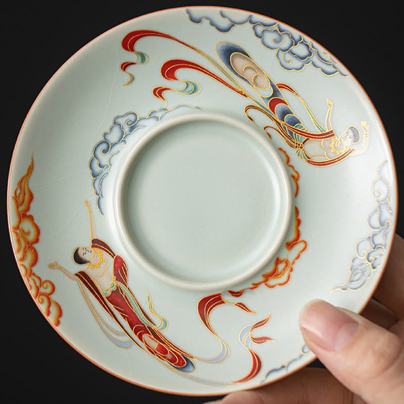 Buddha Stones, Thangka, Drachen-Buddhas, Dunhuang, Keramik, Gaiwan, Sancai, Kung-Fu-Teetasse und Untertasse mit Deckel, Geschenkbox, 180 ml