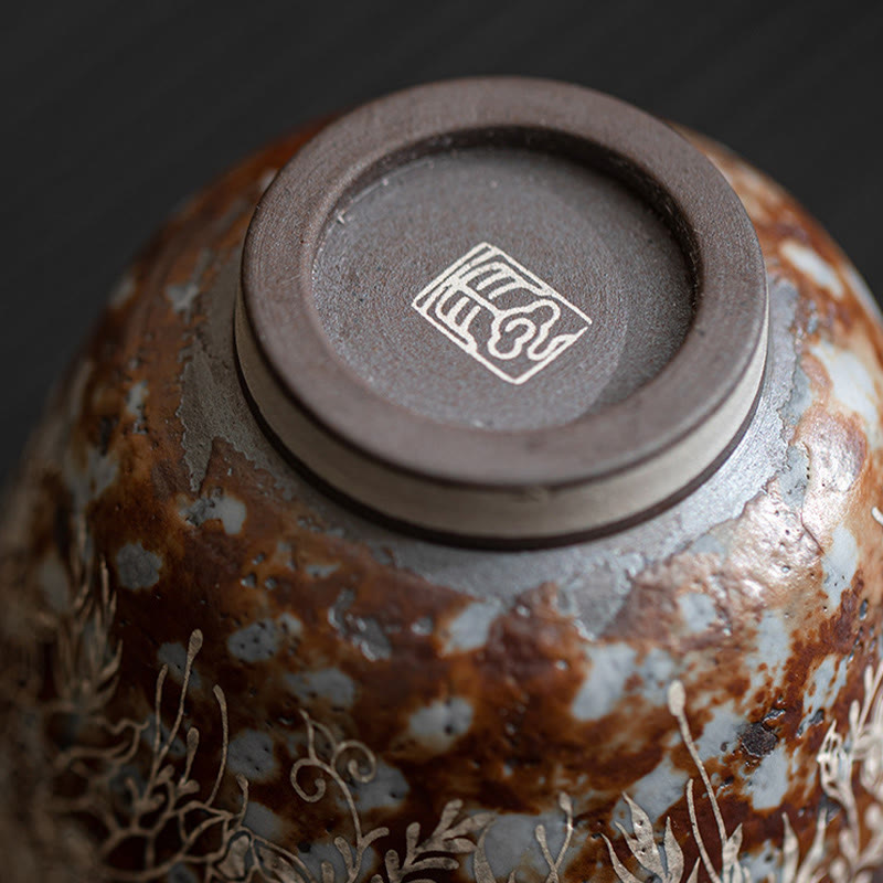 Buddha Stones Teetasse mit braunen Blumen in voller Blüte, Kung-Fu-Teetasse, 100 ml, mit Geschenkbox