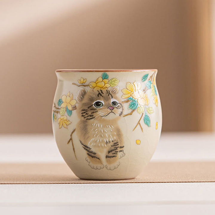 Buddha Stones ​​Nette Katze Gelb Blumen Kaninchen Teetasse Kung Fu Teetasse - Katze 5,9 cm * 5,7 cm * 90 ml - image 12