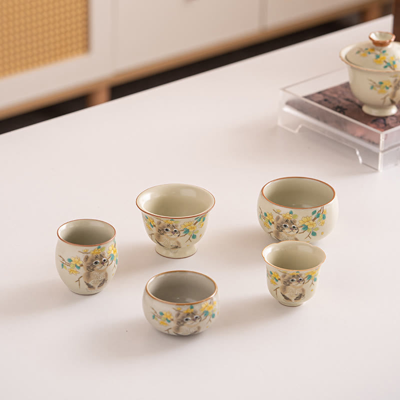 Buddha Stones ​​Nette Katze Gelb Blumen Kaninchen Teetasse Kung Fu Teetasse - image 21