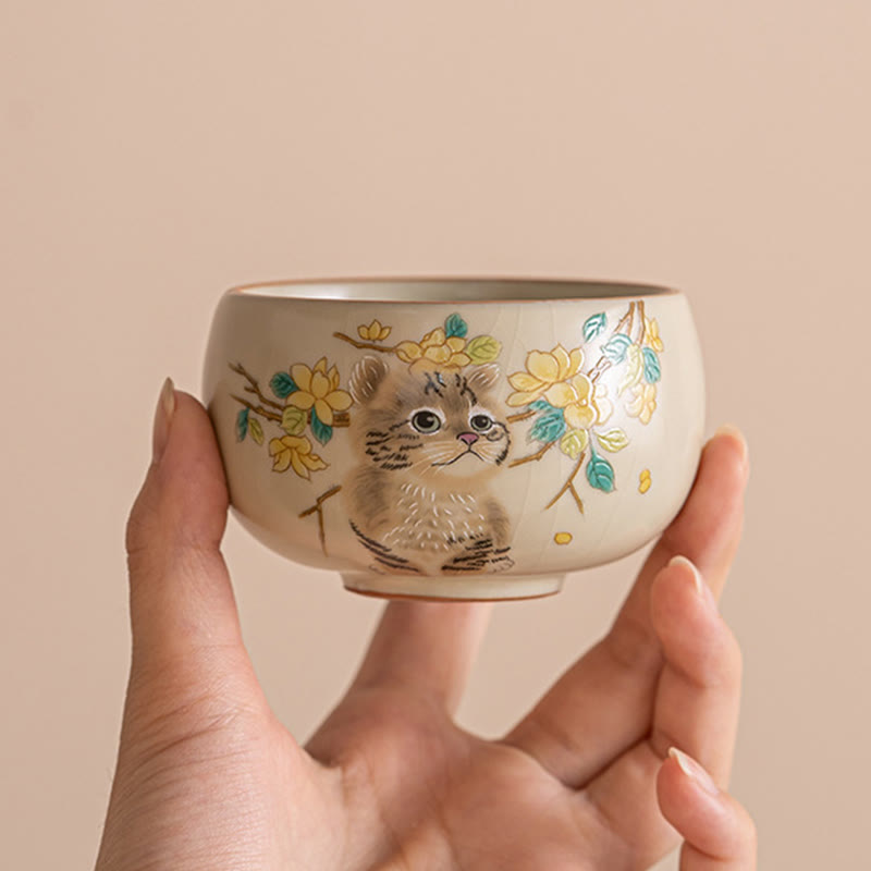 Buddha Stones ​​Nette Katze Gelb Blumen Kaninchen Teetasse Kung Fu Teetasse - image 7