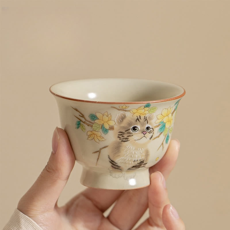 Buddha Stones ​​Nette Katze Gelb Blumen Kaninchen Teetasse Kung Fu Teetasse - image 14