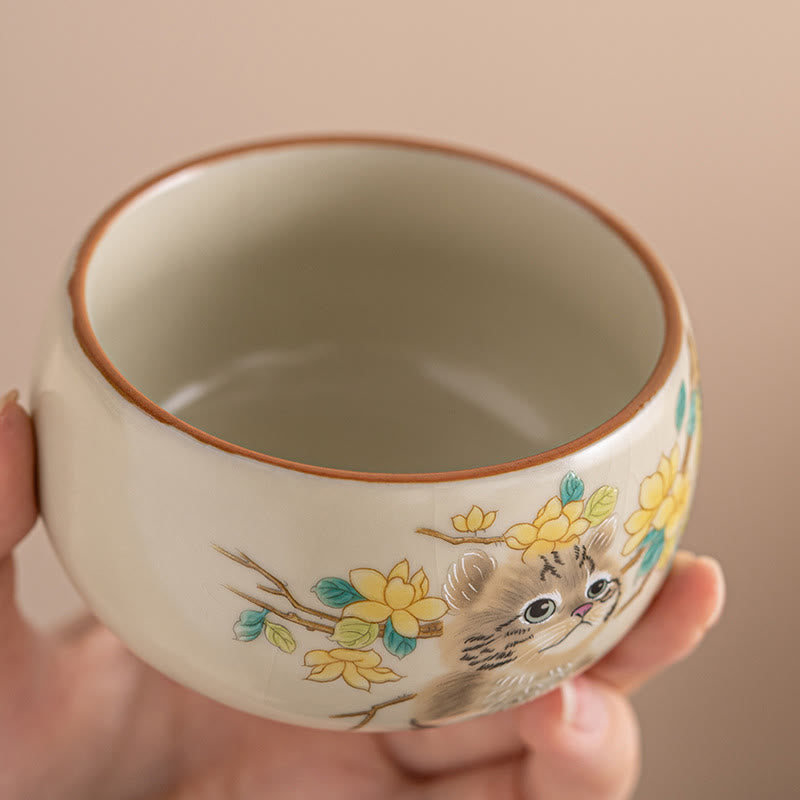 Buddha Stones ​​Nette Katze Gelb Blumen Kaninchen Teetasse Kung Fu Teetasse - image 3