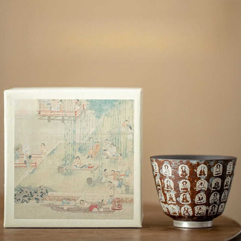 Buddha Stones Zehntausend Buddha-Gedichte Teetasse Kung Fu Teetasse 100ml mit Geschenkbox