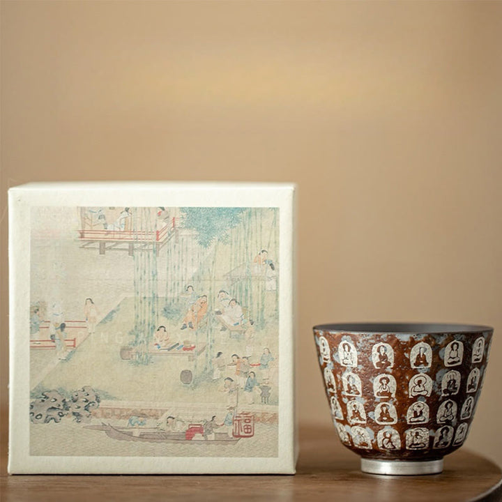 Buddha Stones Zehntausend Buddha-Gedichte Teetasse Kung Fu Teetasse 100ml mit Geschenkbox