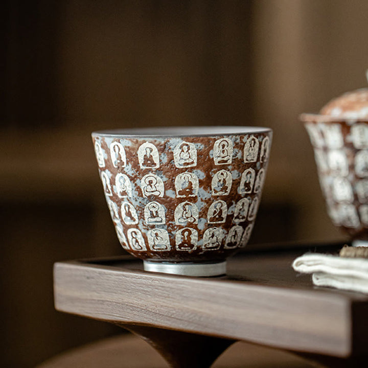 Buddha Stones Zehntausend Buddha-Gedichte Teetasse Kung Fu Teetasse 100ml mit Geschenkbox