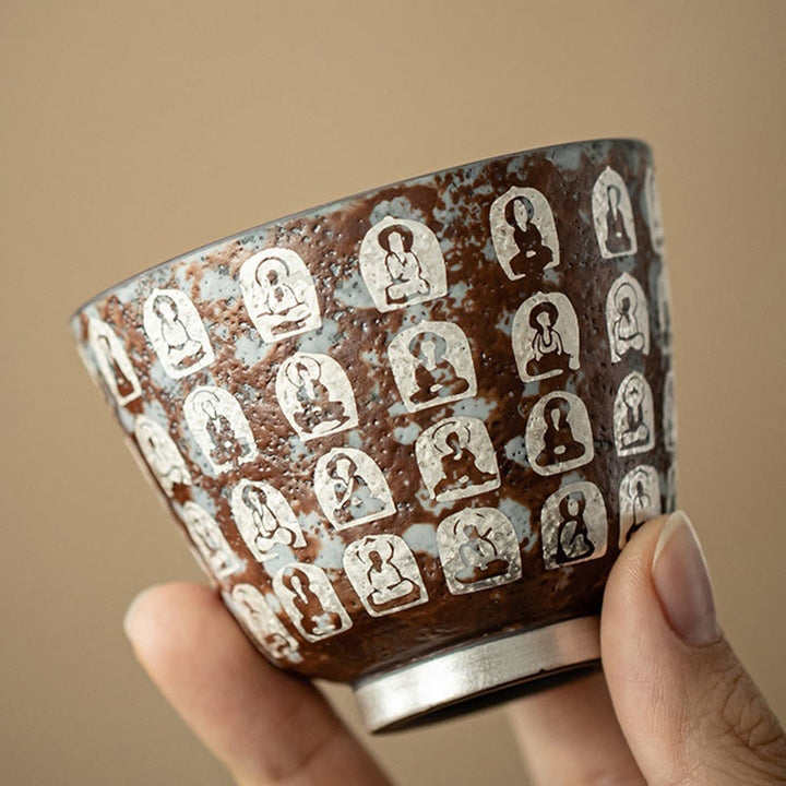Buddha Stones Zehntausend Buddha-Gedichte Teetasse Kung Fu Teetasse 100ml mit Geschenkbox