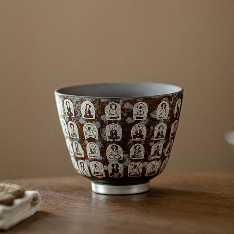 Buddha Stones Zehntausend Buddha-Gedichte Teetasse Kung Fu Teetasse 100ml mit Geschenkbox