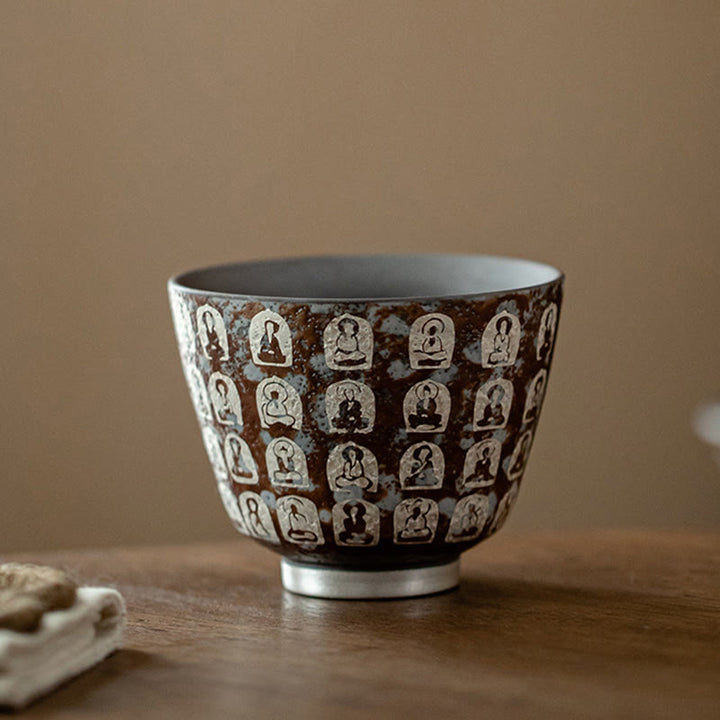Buddha Stones Zehntausend Buddha-Gedichte Teetasse Kung Fu Teetasse 100ml mit Geschenkbox