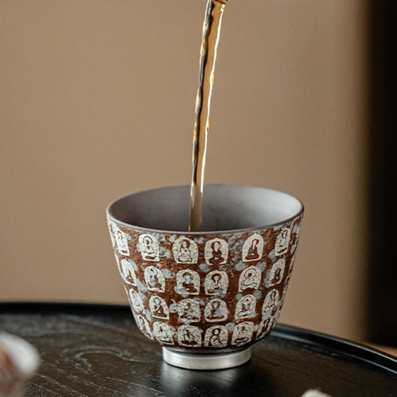 Buddha Stones Zehntausend Buddha-Gedichte Teetasse Kung Fu Teetasse 100ml mit Geschenkbox