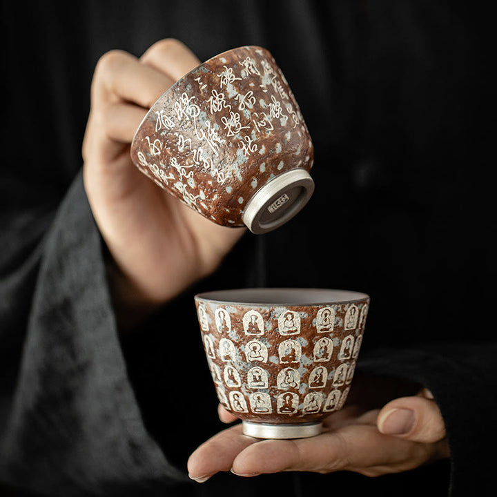 Buddha Stones Zehntausend Buddha-Gedichte Teetasse Kung Fu Teetasse 100ml mit Geschenkbox