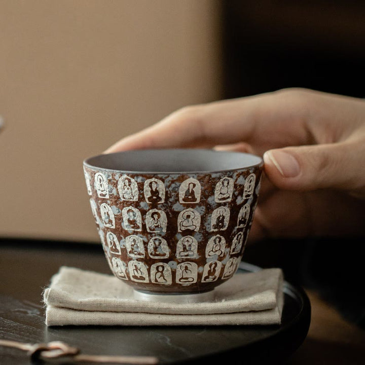 Buddha Stones Zehntausend Buddha-Gedichte Teetasse Kung Fu Teetasse 100ml mit Geschenkbox - Zehntausend Buddha (Geschenkbox) 7,2 cm * 5,7 cm * 100 ml - image 0