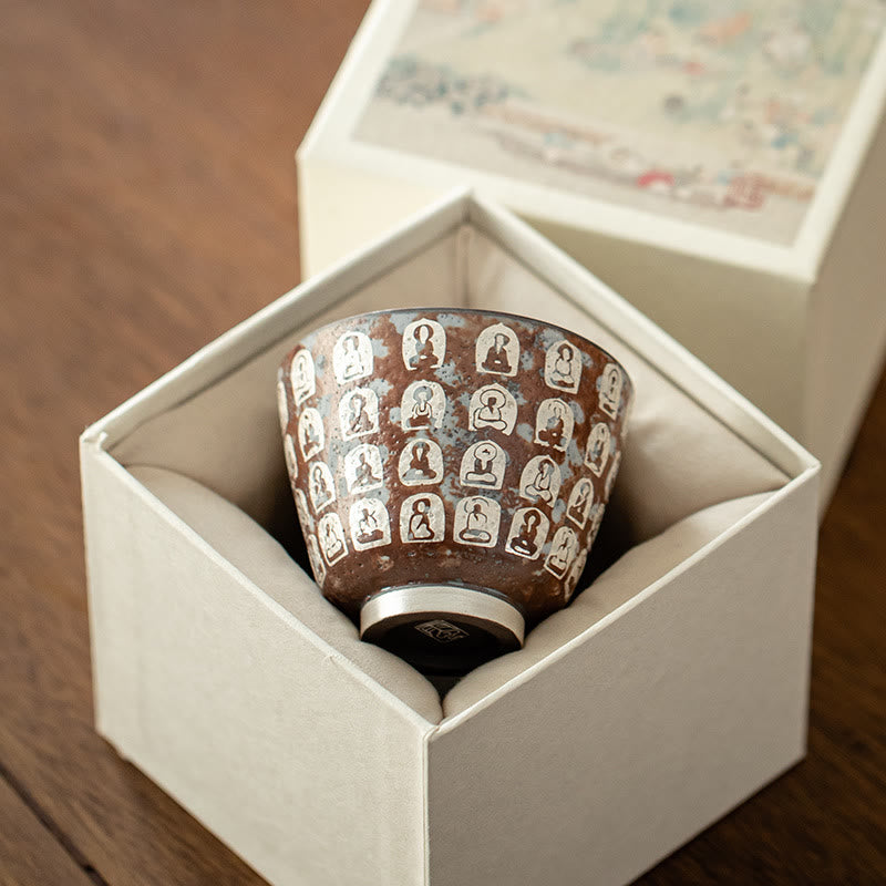 Buddha Stones Zehntausend Buddha-Gedichte Teetasse Kung Fu Teetasse 100ml mit Geschenkbox