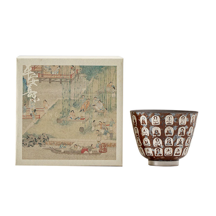 Buddha Stones Zehntausend Buddha-Gedichte Teetasse Kung Fu Teetasse 100ml mit Geschenkbox