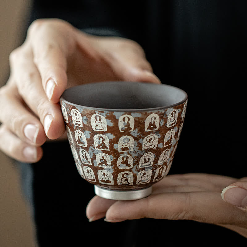 Buddha Stones Zehntausend Buddha-Gedichte Teetasse Kung Fu Teetasse 100ml mit Geschenkbox