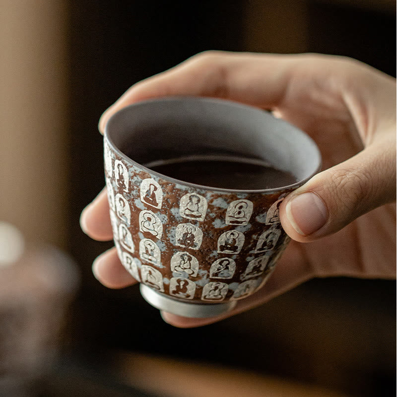 Buddha Stones Zehntausend Buddha-Gedichte Teetasse Kung Fu Teetasse 100ml mit Geschenkbox