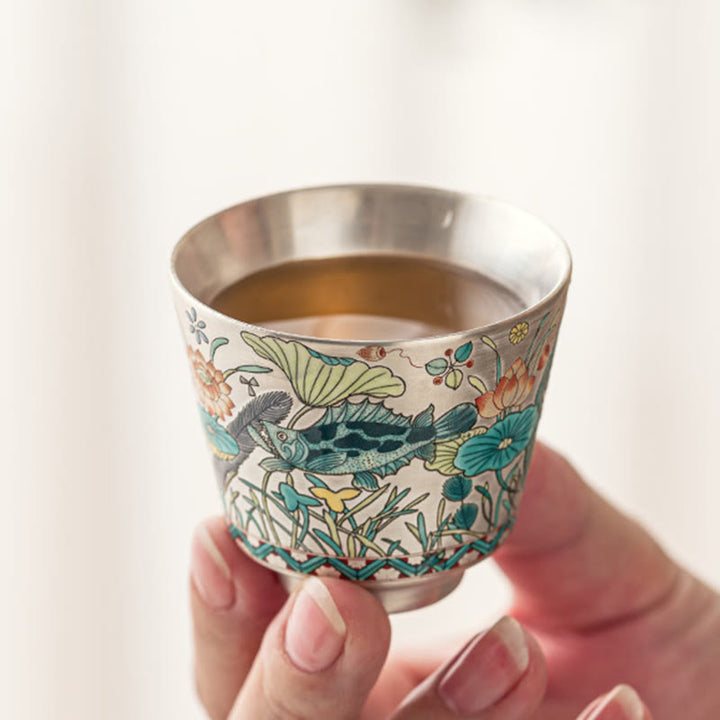 Buddha Stones, Fisch, Lotus, Algen, Teetasse, Kung-Fu-Teetasse, 45 ml, mit Geschenkbox