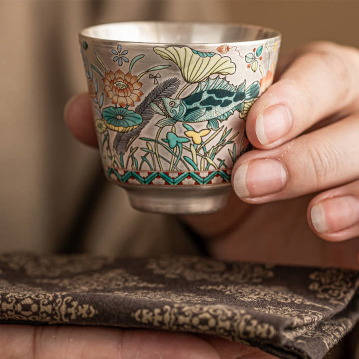 Buddha Stones, Fisch, Lotus, Algen, Teetasse, Kung-Fu-Teetasse, 45 ml, mit Geschenkbox
