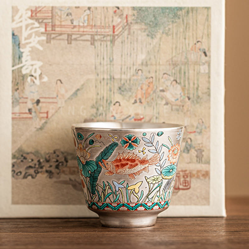 Buddha Stones, Fisch, Lotus, Algen, Teetasse, Kung-Fu-Teetasse, 45 ml, mit Geschenkbox