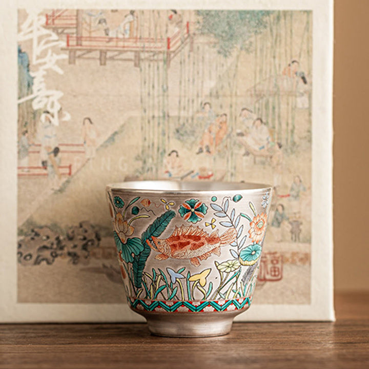 Buddha Stones, Fisch, Lotus, Algen, Teetasse, Kung-Fu-Teetasse, 45 ml, mit Geschenkbox