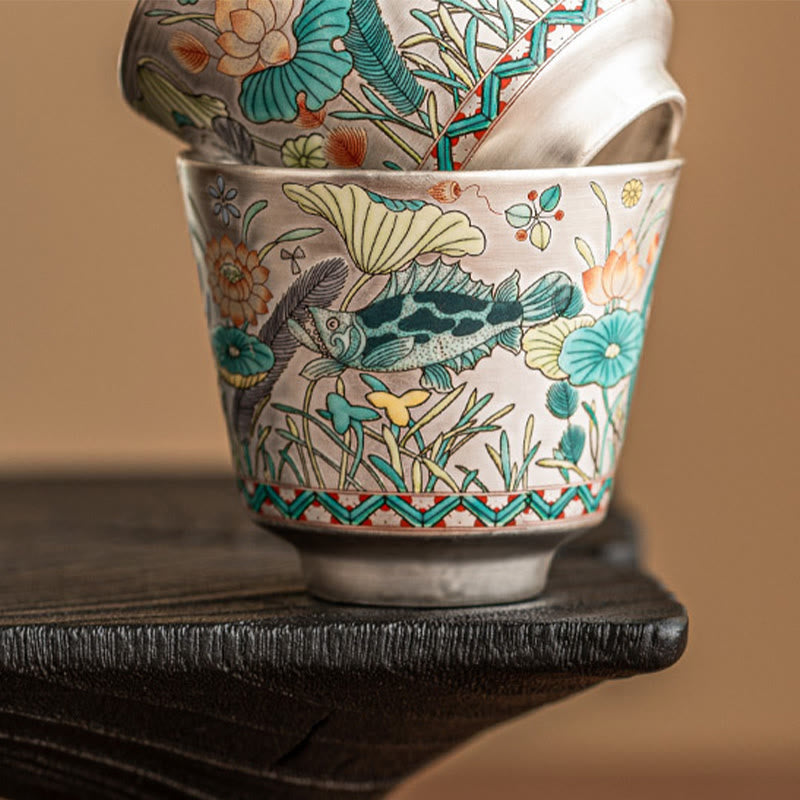 Buddha Stones, Fisch, Lotus, Algen, Teetasse, Kung-Fu-Teetasse, 45 ml, mit Geschenkbox