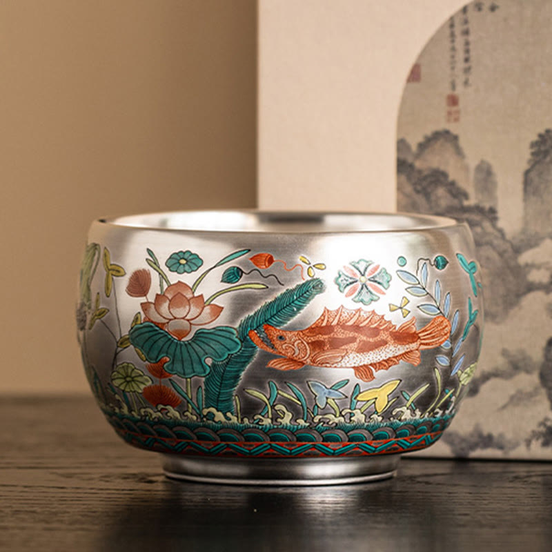 Buddha Stones, Fisch, Lotus, Seetang, Tal, Berge, Kiefer, Drachen-Teetasse, Kung-Fu-Teetasse mit Geschenkbox