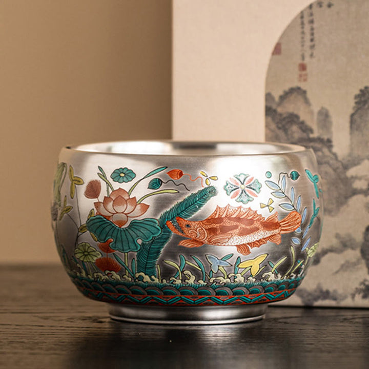 Buddha Stones, Fisch, Lotus, Seetang, Tal, Berge, Kiefer, Drachen-Teetasse, Kung-Fu-Teetasse mit Geschenkbox