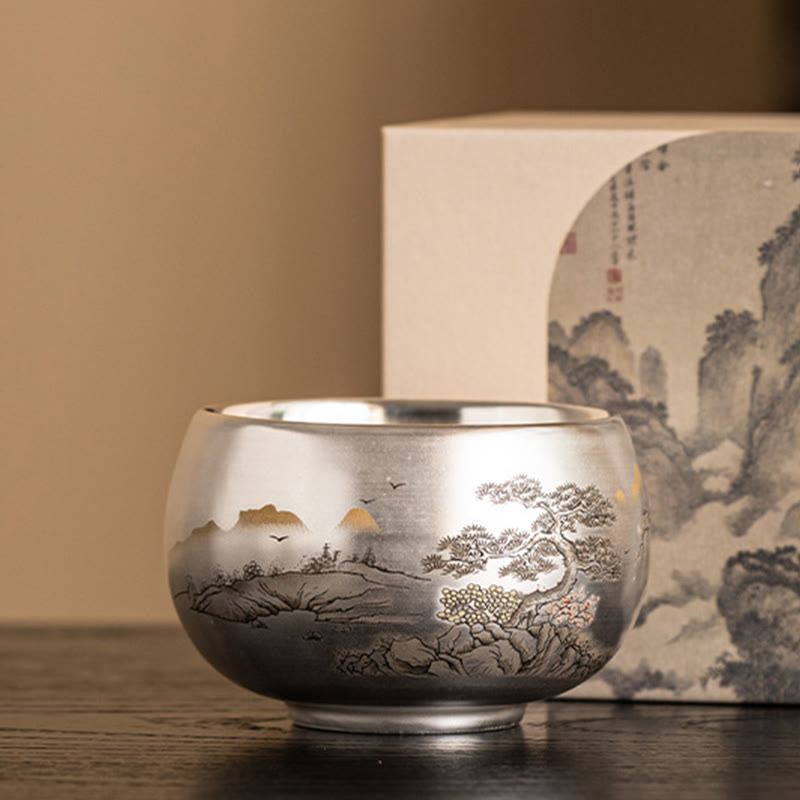Buddha Stones, Fisch, Lotus, Seetang, Tal, Berge, Kiefer, Drachen-Teetasse, Kung-Fu-Teetasse mit Geschenkbox