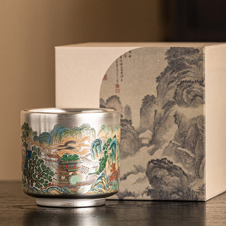 Buddha Stones, Fisch, Lotus, Seetang, Tal, Berge, Kiefer, Drachen-Teetasse, Kung-Fu-Teetasse mit Geschenkbox