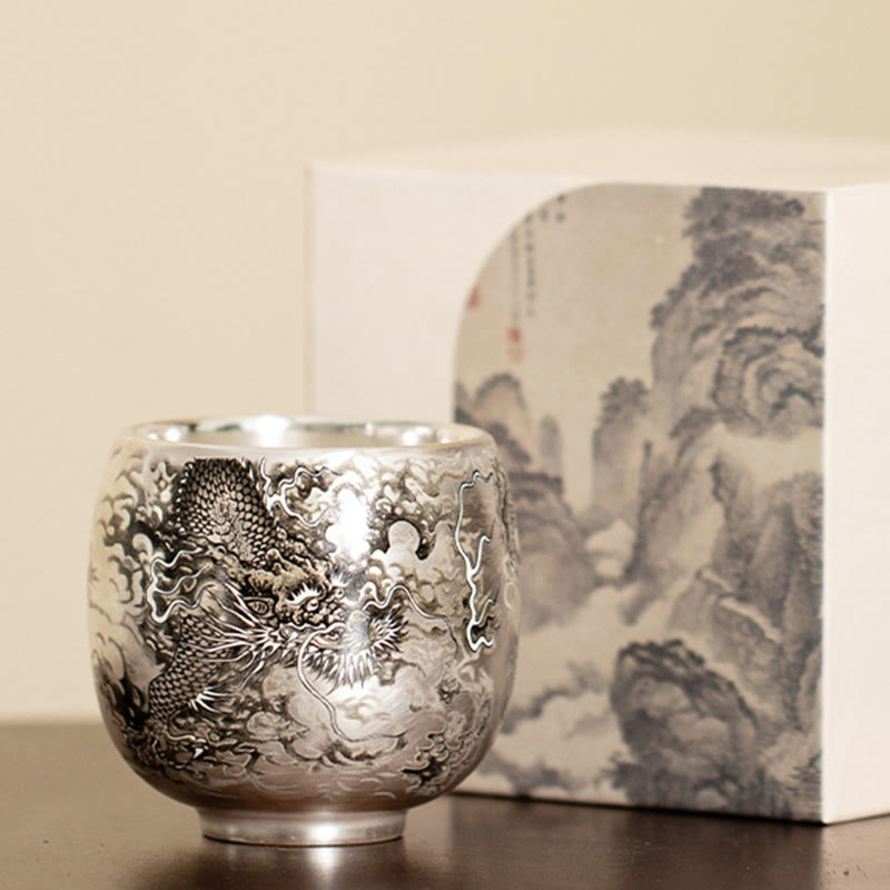 Buddha Stones, Fisch, Lotus, Seetang, Tal, Berge, Kiefer, Drachen-Teetasse, Kung-Fu-Teetasse mit Geschenkbox