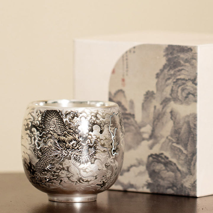 Buddha Stones, Fisch, Lotus, Seetang, Tal, Berge, Kiefer, Drachen-Teetasse, Kung-Fu-Teetasse mit Geschenkbox