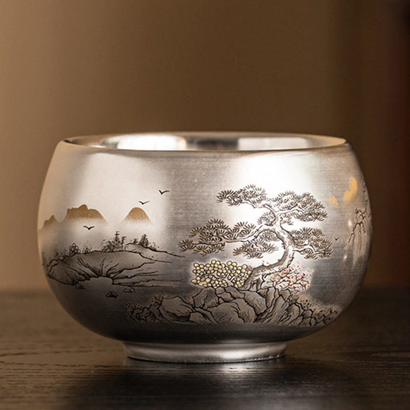 Buddha Stones, Fisch, Lotus, Seetang, Tal, Berge, Kiefer, Drachen-Teetasse, Kung-Fu-Teetasse mit Geschenkbox